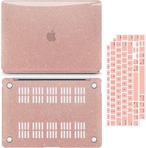 Anban Compatible with MacBook Air 13 inch Case 2022 2021 2020 2019 2018 Release A2337 M1 A2179 A1932 Touch ID, Glitter Smooth Hard Protective Case & Sparkle Laptop Sleeve & Keyboard Cover, Rose Gold in Saudi Arabia