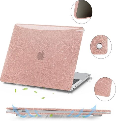 Anban Compatible with MacBook Air 13 inch Case 2022 2021 2020 2019 2018 Release A2337 M1 A2179 A1932 Touch ID, Glitter Smooth Hard Protective Case & Sparkle Laptop Sleeve & Keyboard Cover, Rose Gold in Saudi Arabia