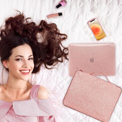 Anban Compatible with MacBook Air 13 inch Case 2022 2021 2020 2019 2018 Release A2337 M1 A2179 A1932 Touch ID, Glitter Smooth Hard Protective Case & Sparkle Laptop Sleeve & Keyboard Cover, Rose Gold in Saudi Arabia