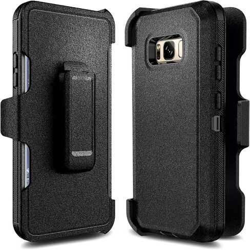 جراب NZND بمشبك حزام لهاتف Samsung Galaxy S8+ Plus مع واقي شاشة (أقصى تغطية، طبقة TPU مرنة)، جراب واقٍ لكامل الجسم شديد التحمل مقاوم للصدمات (أسود) in Kuwait