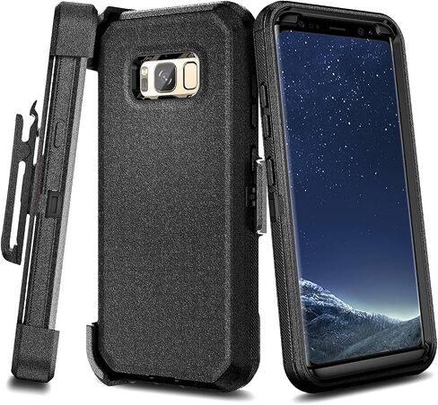 جراب NZND بمشبك حزام لهاتف Samsung Galaxy S8+ Plus مع واقي شاشة (أقصى تغطية، طبقة TPU مرنة)، جراب واقٍ لكامل الجسم شديد التحمل مقاوم للصدمات (أسود) in Kuwait