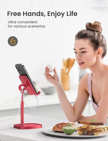 LISEN Cell Phone Stand,Angle Height Adjustable Stable Cell Phone Stand for Desk,Sturdy Aluminum Metal Phone Holder (Blue) in Kuwait