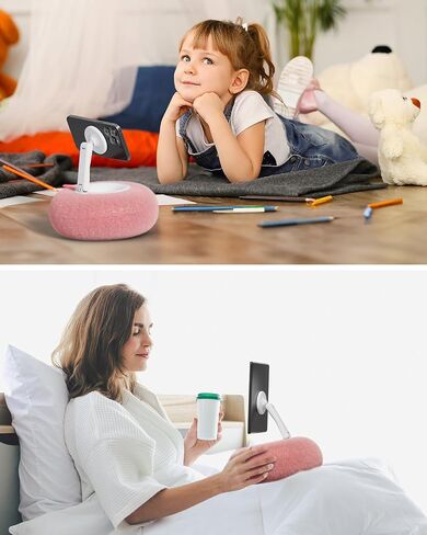 Viozon Phone Holder for Bed, Magnetic Pillow Stand, Compatible with 4-7" Phone/Kindle with Small Storage, Removable Suction Base for Stability, Idea for Kindle Reading and Video Watching On Bed,Pink in Kuwait