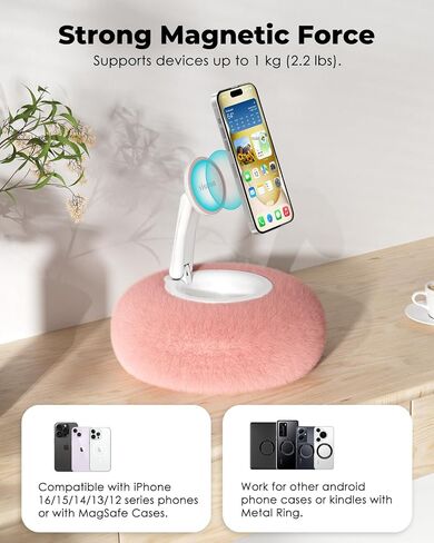 Viozon Phone Holder for Bed, Magnetic Pillow Stand, Compatible with 4-7" Phone/Kindle with Small Storage, Removable Suction Base for Stability, Idea for Kindle Reading and Video Watching On Bed,Pink in Kuwait