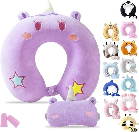 Travel Pillow for Kids Adult Cute Neck Pillow for Traveling Memory Foam Airplane Pillow with Sleep Mask Animal Flight Pillow Head Rest Neck Support for Cars Long Flights in Saudi Arabia