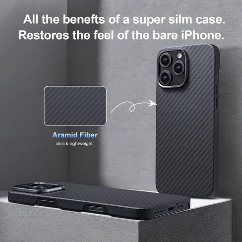 حافظة من ألياف الأراميد لهاتف iPhone 16 Pro، متوافقة مع المغناطيس، حافظة نحيفة وخفيفة لهاتف iPhone 16 Pro، ملمس بدون حافظة، أسود/رمادي (نسيج قطني طويل) in Saudi Arabia