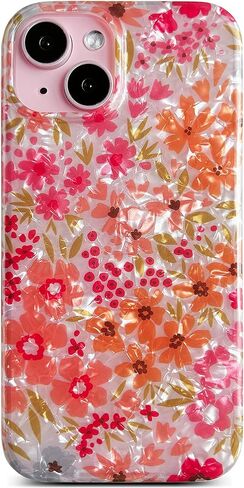 Qokey for iPhone 14 Case,for iPhone 13 Case,Cute Flower Case for Girls Women, Shell Pattern Soft Bumper Lightweight Slim Fit Case TPU Shockproof Phone Cover for iPhone 14/13 6.1", Pink Floral in Kuwait