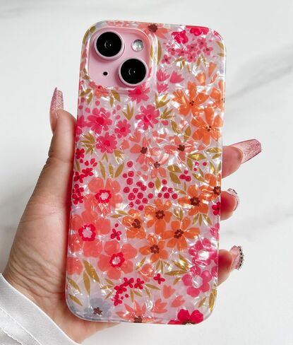 Qokey for iPhone 14 Case,for iPhone 13 Case,Cute Flower Case for Girls Women, Shell Pattern Soft Bumper Lightweight Slim Fit Case TPU Shockproof Phone Cover for iPhone 14/13 6.1", Pink Floral in Kuwait