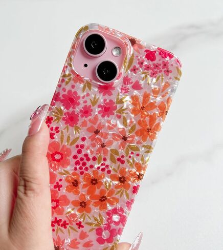 Qokey for iPhone 14 Case,for iPhone 13 Case,Cute Flower Case for Girls Women, Shell Pattern Soft Bumper Lightweight Slim Fit Case TPU Shockproof Phone Cover for iPhone 14/13 6.1", Pink Floral in Kuwait