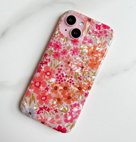 Qokey for iPhone 14 Case,for iPhone 13 Case,Cute Flower Case for Girls Women, Shell Pattern Soft Bumper Lightweight Slim Fit Case TPU Shockproof Phone Cover for iPhone 14/13 6.1", Pink Floral in Kuwait
