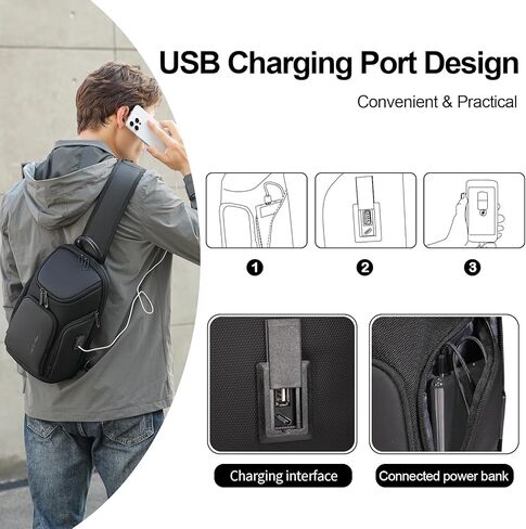 FENRUIEN حقيبة حبال رمادية، حقيبة كروس خفيفة الوزن مع USB، حقيبة ظهر بحمالة على الكتف للرجال حقيبة ظهر كاجوال لحقيبة النهار/المشي لمسافات طويلة/السفر/الرياضة in Saudi Arabia