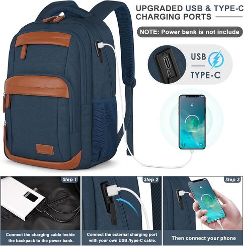 VSNOON Laptop Backpack for Men Women, Travel Laptop Backpacks with USB A & C Charging Port, Water Resistant School Backpack Computer Bag for Men, 15.6 Inch Laptop Bag for Work Business, Black in Saudi Arabia