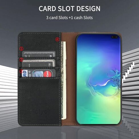 حافظة محفظة لهاتف سامسونج جالاكسي S10 بلس مع [حجب RFID] فتحة للبطاقات وحامل مغناطيسي قوي قابل للطي من الجلد حافظة هاتف واقية لهاتف سامسونج جالاكسي S10 بلس (6.4 بوصة - أسود) in Kuwait