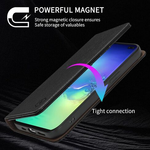 حافظة محفظة لهاتف سامسونج جالاكسي S10 بلس مع [حجب RFID] فتحة للبطاقات وحامل مغناطيسي قوي قابل للطي من الجلد حافظة هاتف واقية لهاتف سامسونج جالاكسي S10 بلس (6.4 بوصة - أسود) in Kuwait