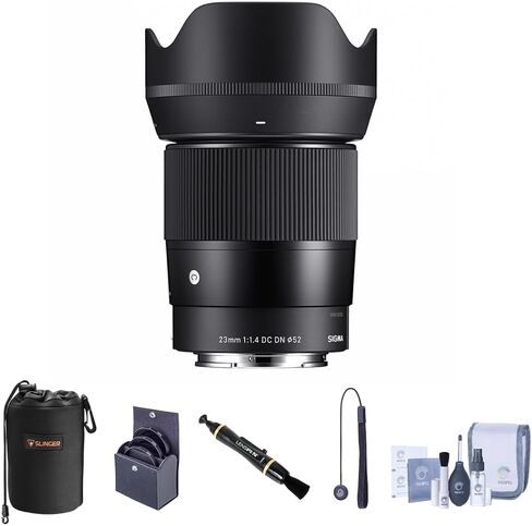Sigma 23mm f/1.4 DC DN Contemporary Lens for Sony E Bundle with 52mm Filter Kit, Lens Pouch, Lens Cleaner, Cleaning Kit, Lens Cap Tether in Saudi Arabia