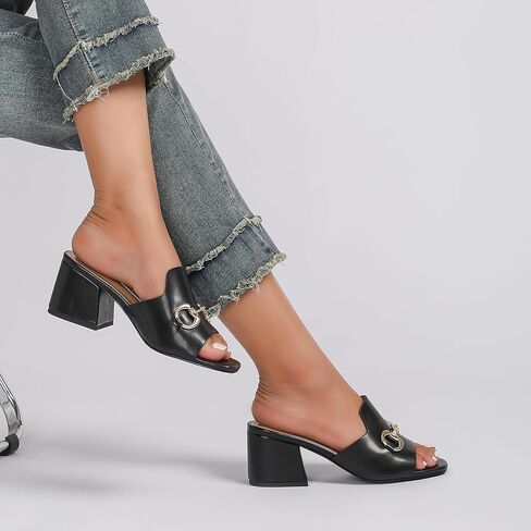 صنادل نسائية من Stratuxx Kaze بكعب عريض وكعب منزلق مع سلسلة معدنية لفصل الصيف الأنيق مقاس 5-11 in Kuwait