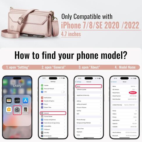 حافظة محفظة Strapurs Crossbody لهاتف iPhone SE/8/7 【حجب RFID】 مع فتحة فواتير بسحاب حامل 7 بطاقات، حزام كتف مغناطيسي من جلد البولي يوريثان الناعم لهاتف iPhone SE 2020/2022 محفظة للنساء، أسود in Kuwait