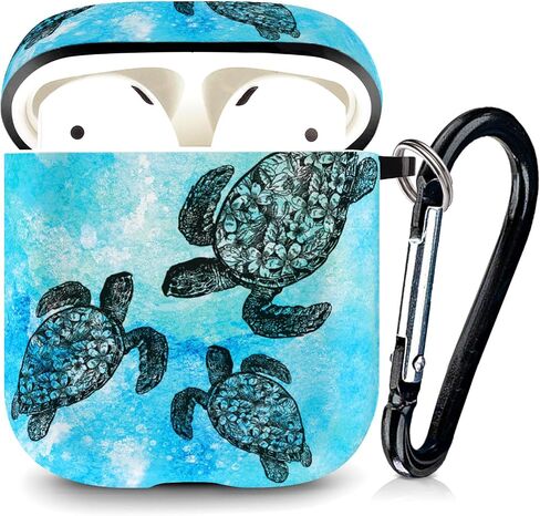 WIRESTER لـ Airpods Case Earpod Case Cover Girls Women تصميم جلد واقي مع سلسلة مفاتيح متوافقة مع Apple AirPods 1st 2nd Generation Charging Case - Ocean Sea Turtles in Kuwait