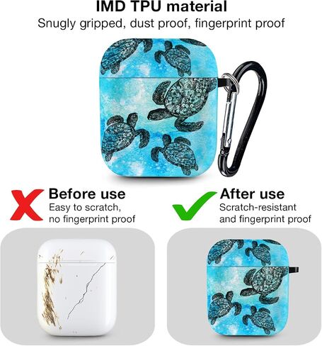 WIRESTER لـ Airpods Case Earpod Case Cover Girls Women تصميم جلد واقي مع سلسلة مفاتيح متوافقة مع Apple AirPods 1st 2nd Generation Charging Case - Ocean Sea Turtles in Kuwait