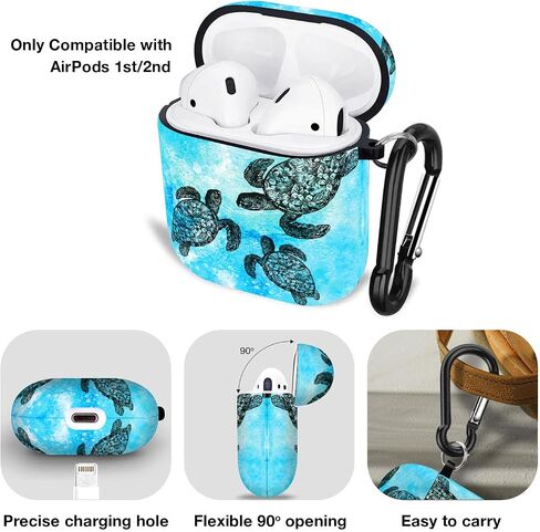 WIRESTER لـ Airpods Case Earpod Case Cover Girls Women تصميم جلد واقي مع سلسلة مفاتيح متوافقة مع Apple AirPods 1st 2nd Generation Charging Case - Ocean Sea Turtles in Kuwait