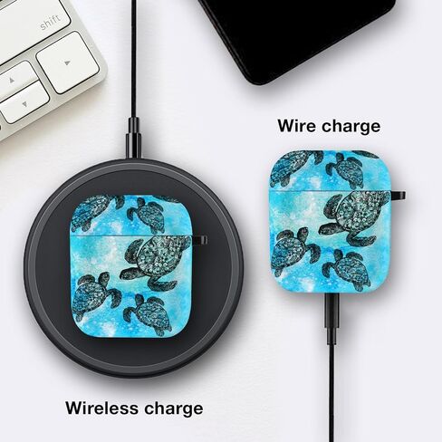 WIRESTER لـ Airpods Case Earpod Case Cover Girls Women تصميم جلد واقي مع سلسلة مفاتيح متوافقة مع Apple AirPods 1st 2nd Generation Charging Case - Ocean Sea Turtles in Kuwait