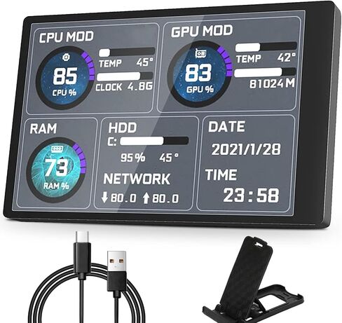 شاشة بيانات وحدة المعالجة المركزية للكمبيوتر الشخصي، شاشة عرض صغيرة IPS USB مقاس 5 بوصة، لوحة مستشعر الكمبيوتر، شاشة عرض درجة الحرارة لشاشة بيانات وحدة المعالجة المركزية AIDA64 PC، تدعم فقط نظام Windows in Saudi Arabia