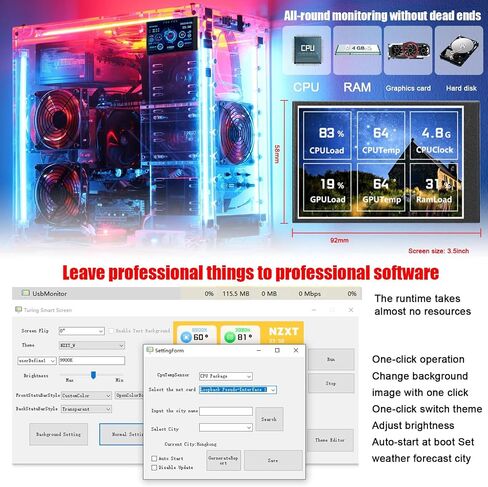شاشة بيانات وحدة المعالجة المركزية للكمبيوتر الشخصي، شاشة عرض صغيرة IPS USB مقاس 5 بوصة، لوحة مستشعر الكمبيوتر، شاشة عرض درجة الحرارة لشاشة بيانات وحدة المعالجة المركزية AIDA64 PC، تدعم فقط نظام Windows in Saudi Arabia