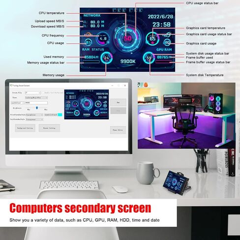 شاشة بيانات وحدة المعالجة المركزية للكمبيوتر الشخصي، شاشة عرض صغيرة IPS USB مقاس 5 بوصة، لوحة مستشعر الكمبيوتر، شاشة عرض درجة الحرارة لشاشة بيانات وحدة المعالجة المركزية AIDA64 PC، تدعم فقط نظام Windows in Saudi Arabia