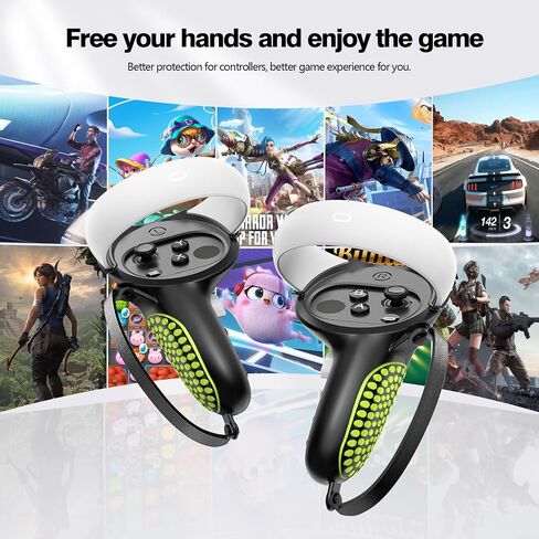 AMZDM Upgraded Controller Grip for Meta Quest 2 Grips Cover, 1Pair Black & Green in Saudi Arabia