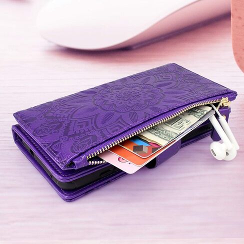 Harryshell Detachable Magnetic Zipper Wallet Leather Case Cash Pocket with 12 Card Slots Holder Wrist Strap for Samsung Galaxy S20 FE 5G (2020) Floral Flower (Gray) in Kuwait