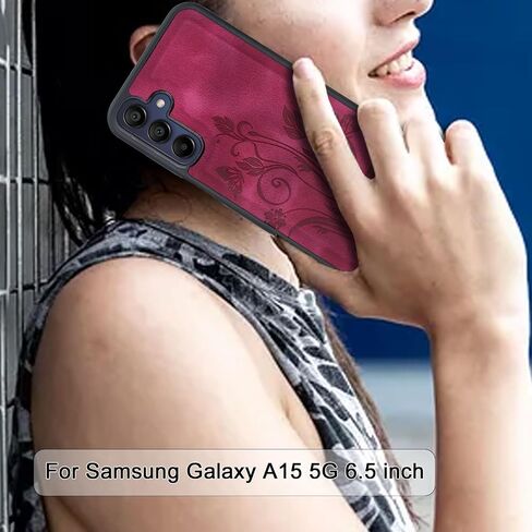 Lacass Case Wallet for Samsung Galaxy A15 5G, [12 Card Slots] ID Credit Cash Holder Zipper Pocket Detachable Leather Wallet Cover with Wrist Strap Lanyard（Floral Wine Red） in Saudi Arabia
