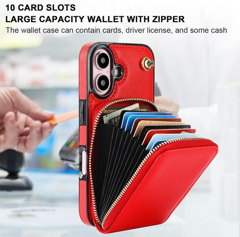 حافظة محفظة KIHUWEY Crossbody لهاتف iPhone 16، حافظة جيب بسحاب مع حامل بطاقة، حافظة حماية من جلد البولي يوريثان RFID مع مسند حزام معصم قابل للفصل 6.1 بوصة (بني) in Saudi Arabia