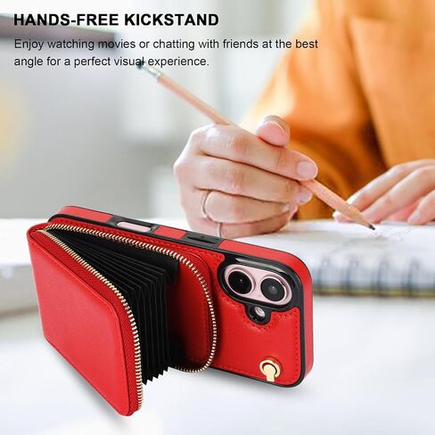 حافظة محفظة KIHUWEY Crossbody لهاتف iPhone 16، حافظة جيب بسحاب مع حامل بطاقة، حافظة حماية من جلد البولي يوريثان RFID مع مسند حزام معصم قابل للفصل 6.1 بوصة (بني) in Saudi Arabia