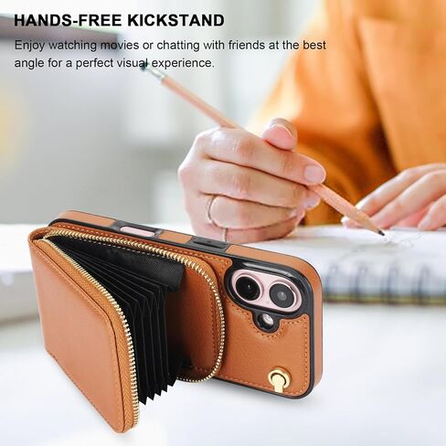 حافظة محفظة KIHUWEY Crossbody لهاتف iPhone 16، حافظة جيب بسحاب مع حامل بطاقة، حافظة حماية من جلد البولي يوريثان RFID مع مسند حزام معصم قابل للفصل 6.1 بوصة (بني) in Saudi Arabia