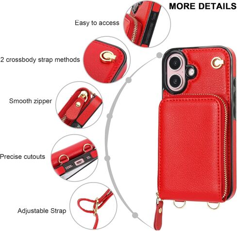 حافظة محفظة KIHUWEY Crossbody لهاتف iPhone 16، حافظة جيب بسحاب مع حامل بطاقة، حافظة حماية من جلد البولي يوريثان RFID مع مسند حزام معصم قابل للفصل 6.1 بوصة (بني) in Saudi Arabia