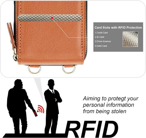 حافظة محفظة KIHUWEY Crossbody لهاتف iPhone 16، حافظة جيب بسحاب مع حامل بطاقة، حافظة حماية من جلد البولي يوريثان RFID مع مسند حزام معصم قابل للفصل 6.1 بوصة (بني) in Saudi Arabia