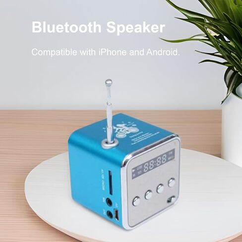 Mini Bluetooth Speaker, Etigood Wireless Music Player Portable FM Radio Speakers Digital Stereo PC Mp3 Player Support TF Card/U Disk/Micro SD to Player, 500mAh Battery, Blue in Saudi Arabia