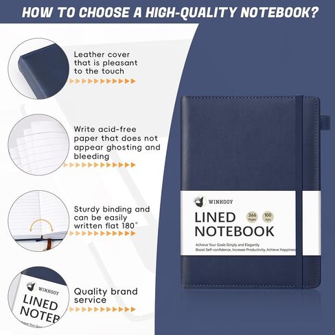 Lined Journal Notebook, 366 Pages, 100Gsm Leather Hardcover Journals for Writing Thick A5 College Ruled Classic Notebook with Pen Loop, Daily Journal for Women Men Travel Business Work Office in Kuwait