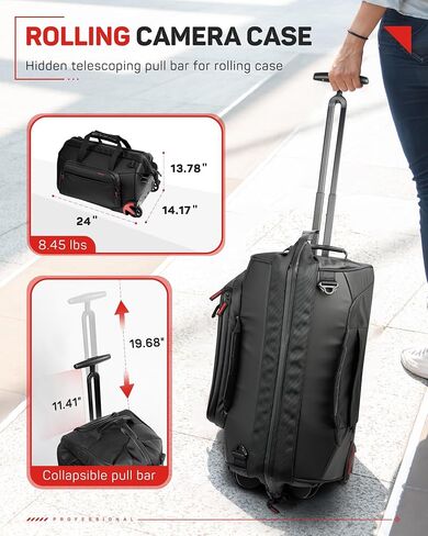 IFOOTAGE Beave BV-R35 Rolling Camera Bag, Travel Camera Case with Wheels, 35L Photography Backpack, Side Access Outdoor Photography Hiking Travel Professional DSLR Camera Bag Backpack for Men Women in Saudi Arabia