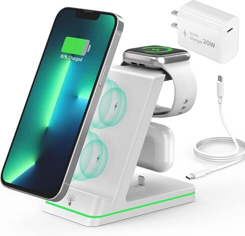 Wireless Charger for Apple Devices, 3 in 1 Magnetic Charger Station,18W Fast Charger Stand, Fast Charging Stand Dock for Apple Watch Series & AirPods in Saudi Arabia