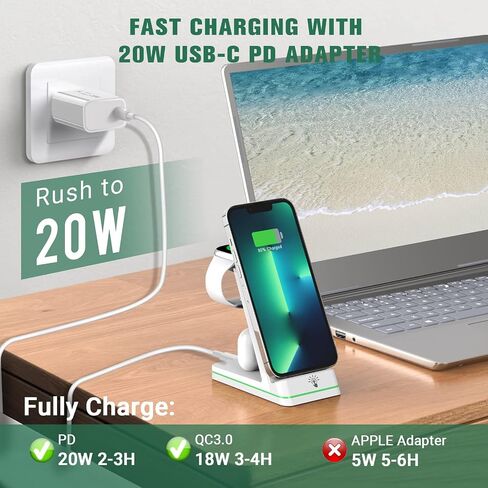 Wireless Charger for Apple Devices, 3 in 1 Magnetic Charger Station,18W Fast Charger Stand, Fast Charging Stand Dock for Apple Watch Series & AirPods in Saudi Arabia