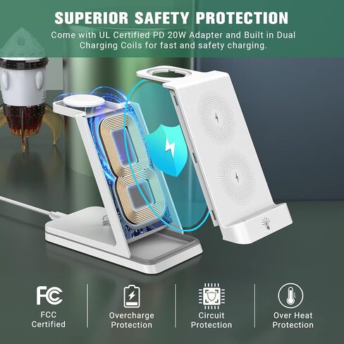 Wireless Charger for Apple Devices, 3 in 1 Magnetic Charger Station,18W Fast Charger Stand, Fast Charging Stand Dock for Apple Watch Series & AirPods in Saudi Arabia