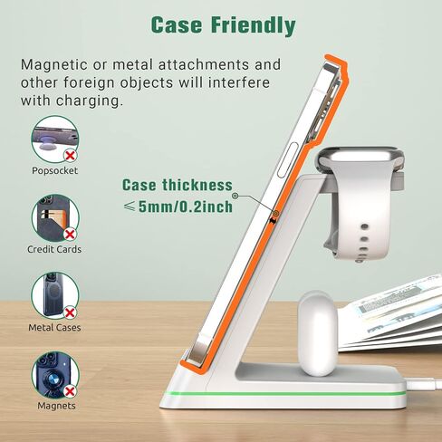 Wireless Charger for Apple Devices, 3 in 1 Magnetic Charger Station,18W Fast Charger Stand, Fast Charging Stand Dock for Apple Watch Series & AirPods in Saudi Arabia