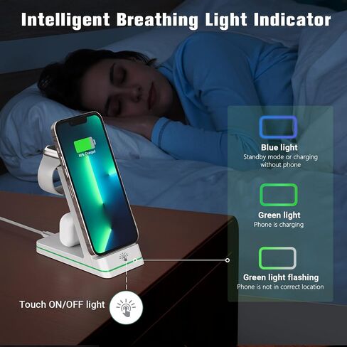 Wireless Charger for Apple Devices, 3 in 1 Magnetic Charger Station,18W Fast Charger Stand, Fast Charging Stand Dock for Apple Watch Series & AirPods in Saudi Arabia
