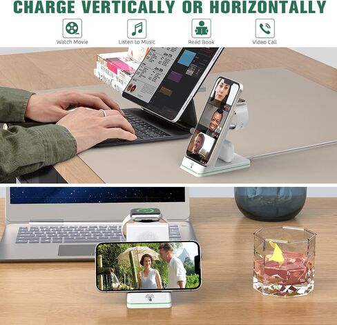 Wireless Charger for Apple Devices, 3 in 1 Magnetic Charger Station,18W Fast Charger Stand, Fast Charging Stand Dock for Apple Watch Series & AirPods in Saudi Arabia