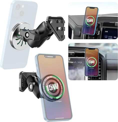شاحن سيارة لاسلكي مغناطيسي متوافق مع MagSafe لسيارة Ford F-150 2021-2024، Ford F-250/F-350 2023-2024، F-150 Lightning XL&PRO، حامل شحن سريع 15 وات مناسب لهاتف iPhone 15 14 13 12 in Kuwait