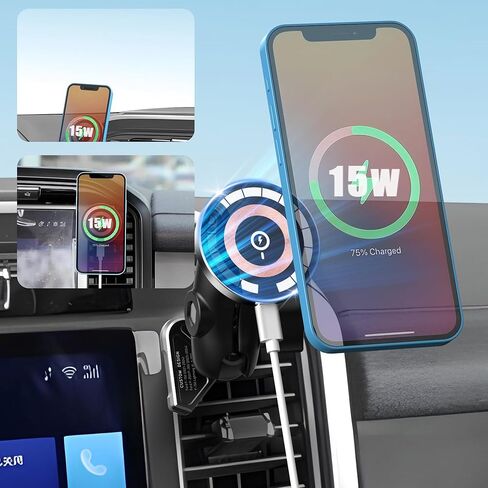 شاحن سيارة لاسلكي مغناطيسي متوافق مع MagSafe لسيارة Ford F-150 2021-2024، Ford F-250/F-350 2023-2024، F-150 Lightning XL&PRO، حامل شحن سريع 15 وات مناسب لهاتف iPhone 15 14 13 12 in Kuwait