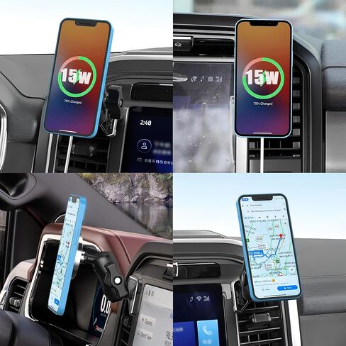 شاحن سيارة لاسلكي مغناطيسي متوافق مع MagSafe لسيارة Ford F-150 2021-2024، Ford F-250/F-350 2023-2024، F-150 Lightning XL&PRO، حامل شحن سريع 15 وات مناسب لهاتف iPhone 15 14 13 12 in Kuwait