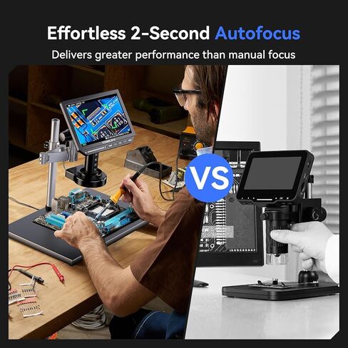 مجهر التركيز التلقائي TOMLOV 4K TM4K-AF Max، مجهر رقمي HDMI مقاس 10.1 بوصة مع ذراع مرن دوار، مجهر لحام صغير لإصلاح الإلكترونيات، مجهر عملة خطأ 52 ميجابكسل رؤية كاملة، ضوء حلقة، 64 جيجا in Kuwait