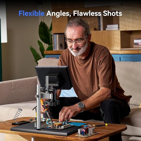 مجهر التركيز التلقائي TOMLOV 4K TM4K-AF Max، مجهر رقمي HDMI مقاس 10.1 بوصة مع ذراع مرن دوار، مجهر لحام صغير لإصلاح الإلكترونيات، مجهر عملة خطأ 52 ميجابكسل رؤية كاملة، ضوء حلقة، 64 جيجا in Kuwait